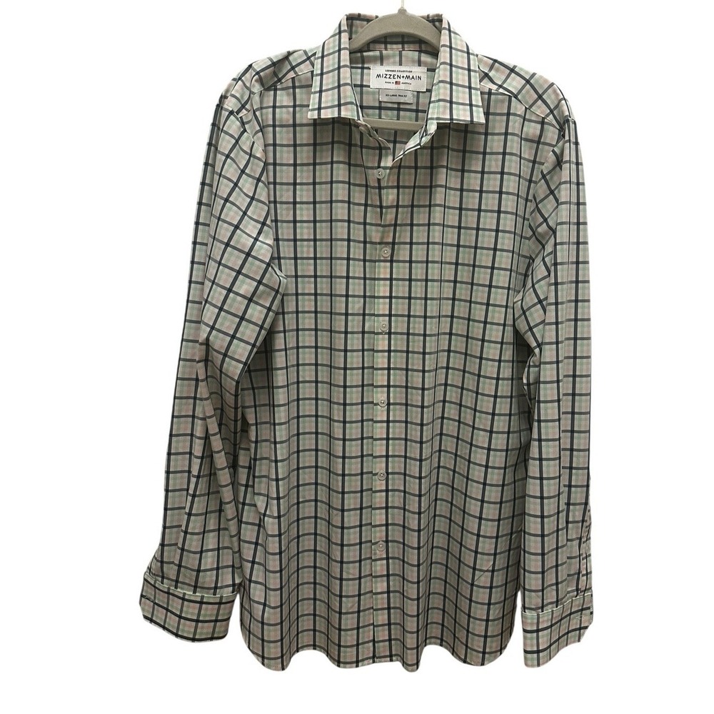 Mizzen Main Leeward Mens Long Sleeve Shirt XXL Trim‎ Fit White Blue Button Front